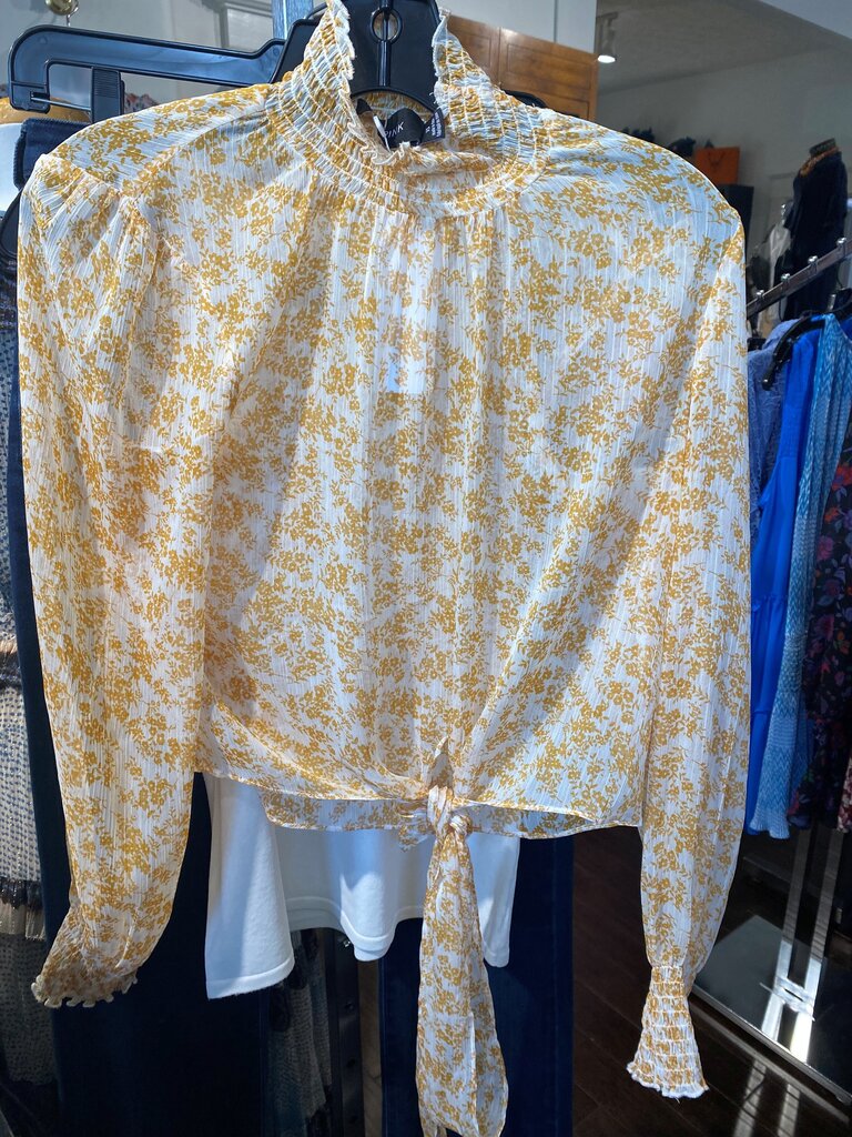 Cropped Tie Waist Smocked Neck Floral Pattern EE6