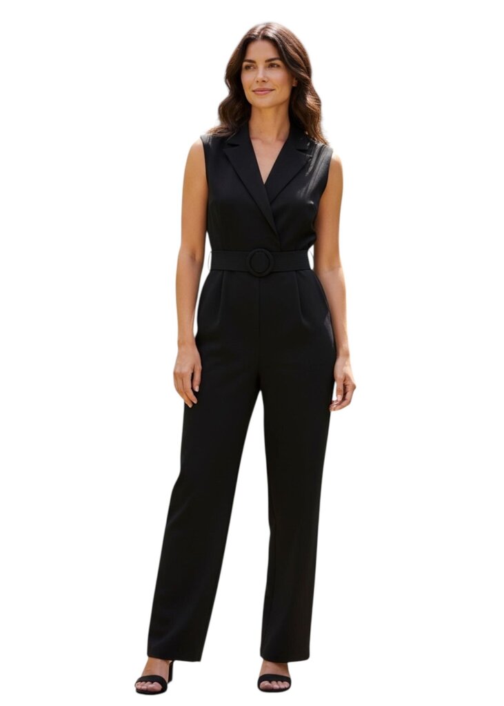 Karina Grimaldi Suit Collar Belted Jumpsuit
