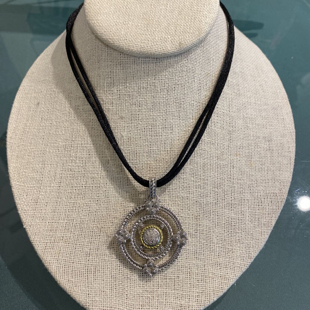 18 Karat Gold and Sterling Silver Pendant Necklace