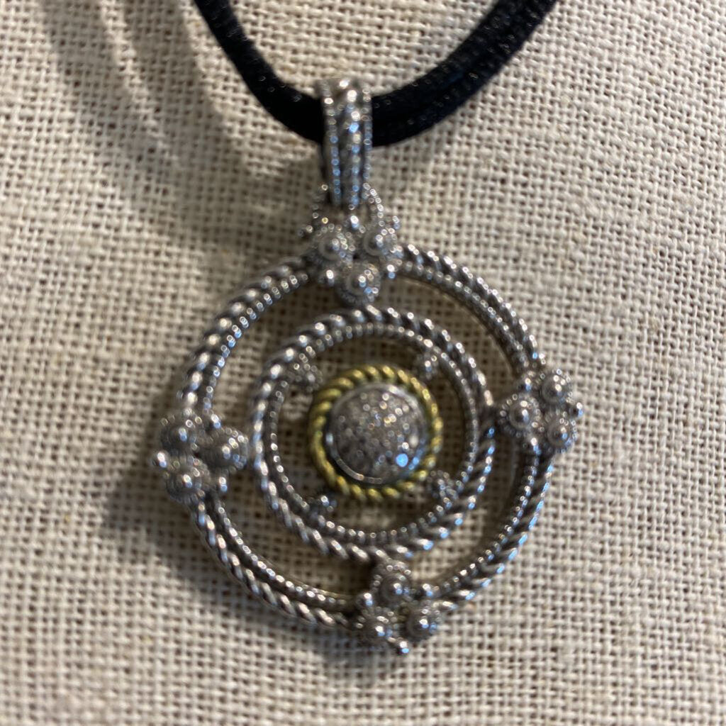 18 Karat Gold and Sterling Silver Pendant Necklace