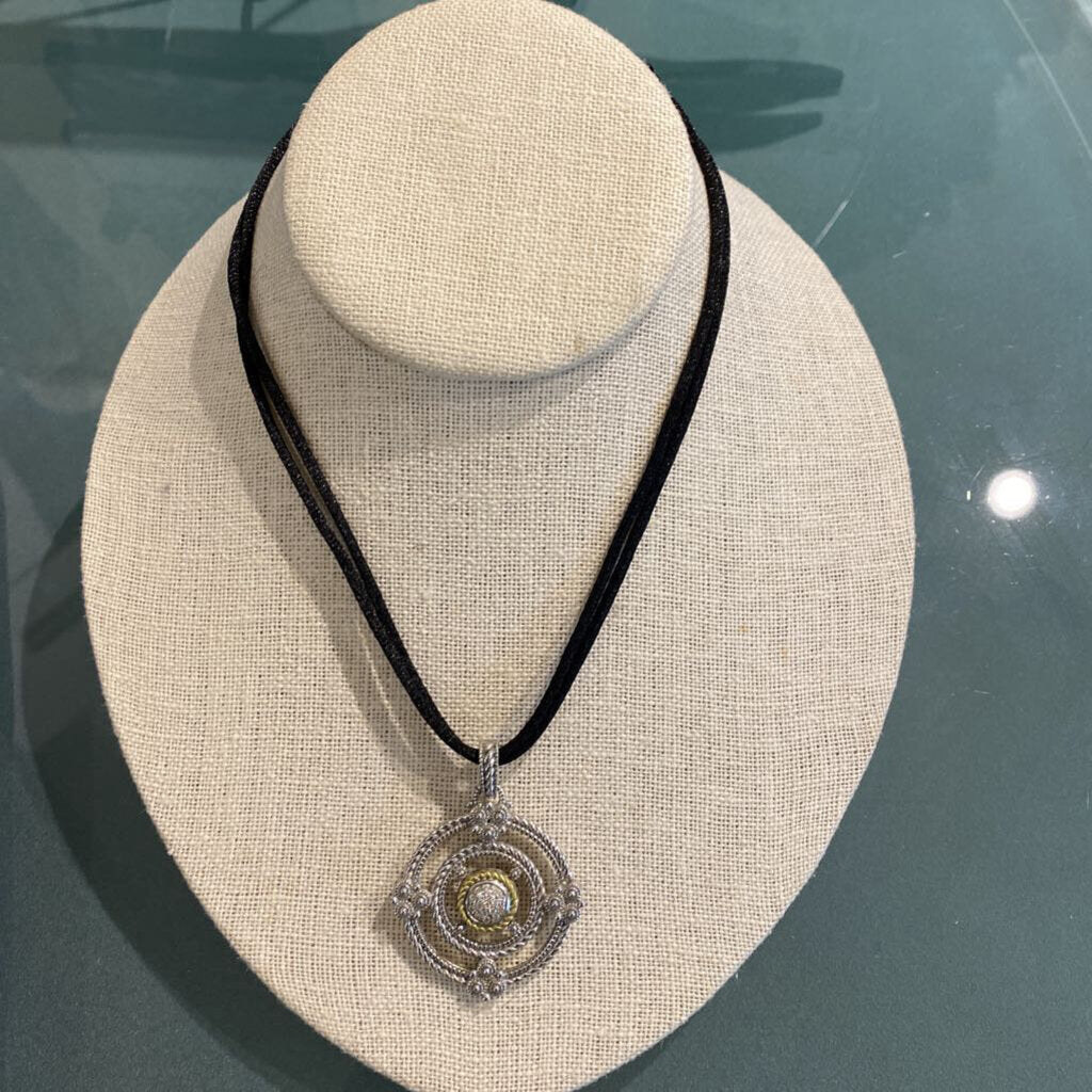 18 Karat Gold and Sterling Silver Pendant Necklace