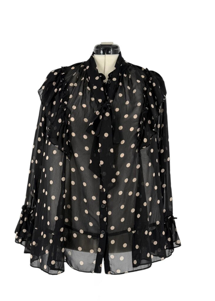 Sheer Polka Dot Ruffle Top