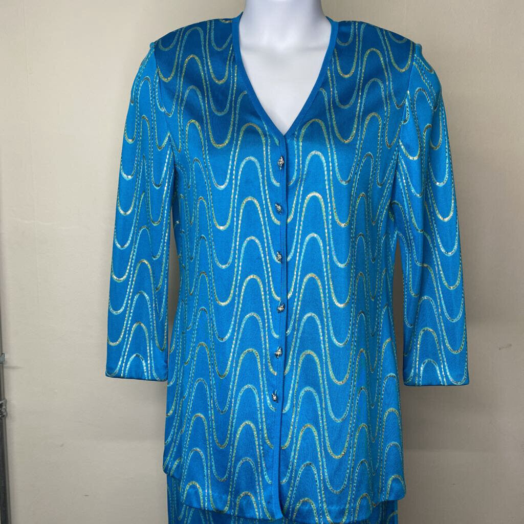 Blue Sequin Shimmering Jacket w/ Sea Shell Buttons / / ID4
