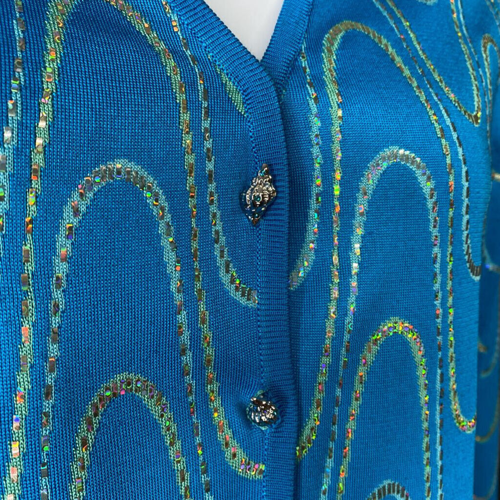 Blue Sequin Shimmering Jacket w/ Sea Shell Buttons / / ID4