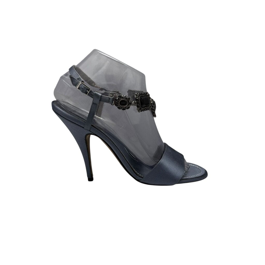 Rene Caovilla Jeweled Strap Satin Heels