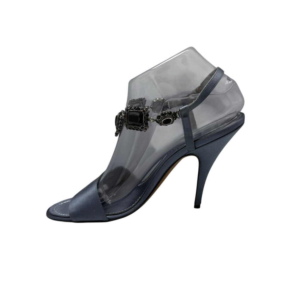Rene Caovilla Jeweled Strap Satin Heels