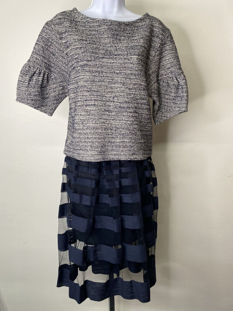 Navy Striped Sheer w/ Black Slip Midi / JB4