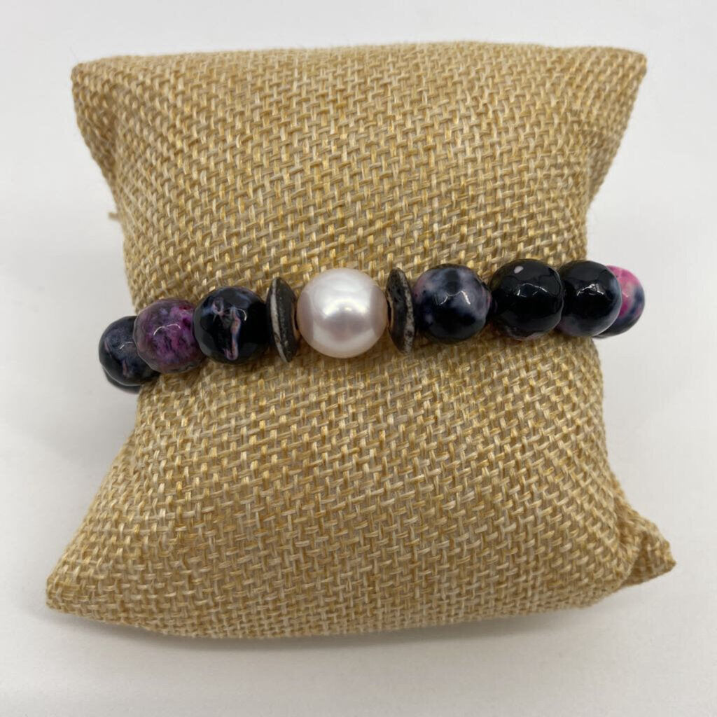 Fire Agate Bone and Pearl Stretch / JD4