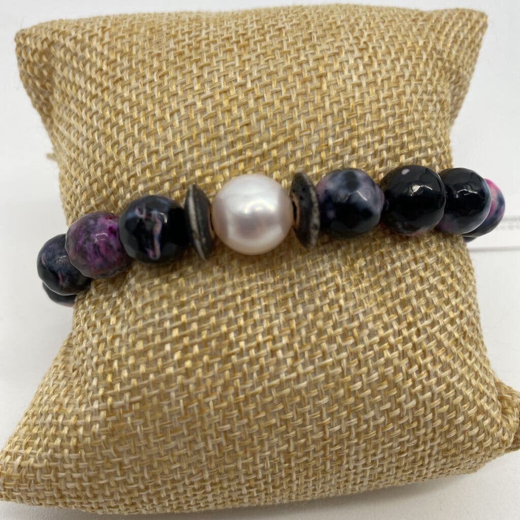 Fire Agate Bone and Pearl Stretch / JD4