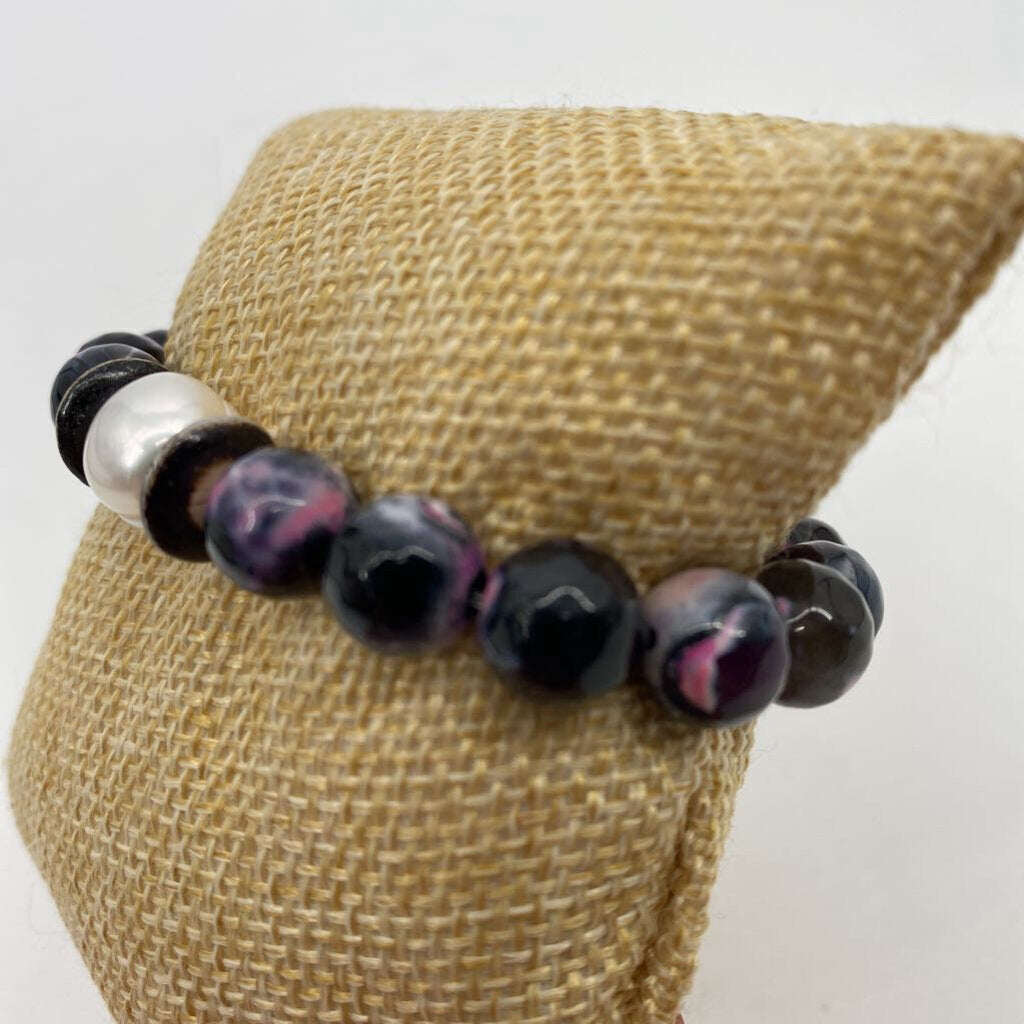 Fire Agate Bone and Pearl Stretch / JD4