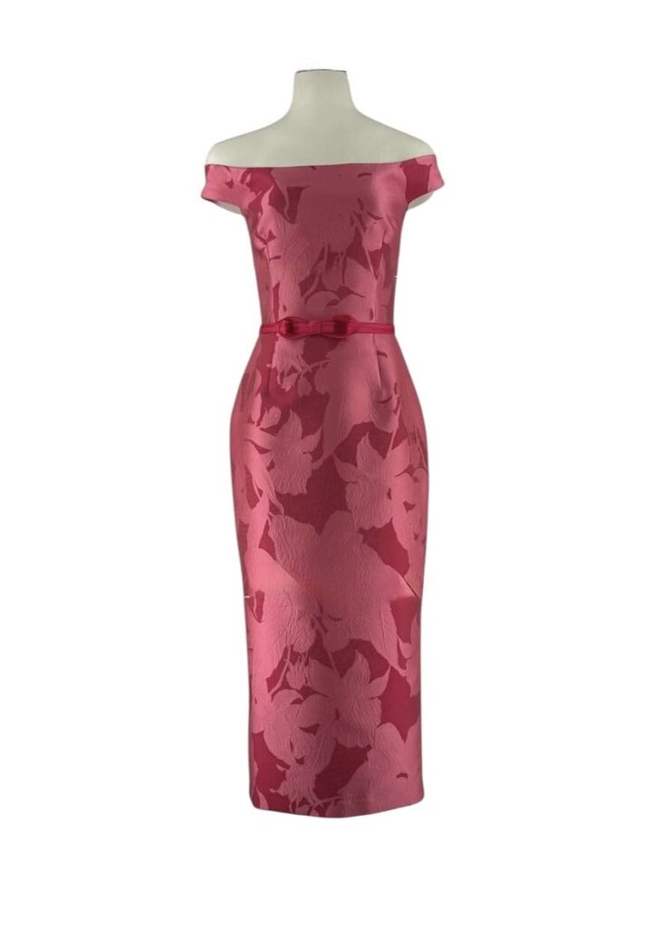 Floral Off the Shoulder Belted Midi Dress