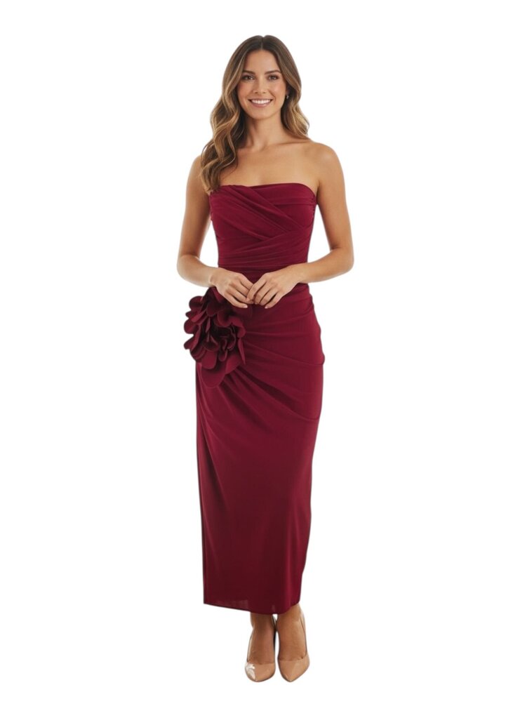 Deisette Strapless Ruched Tulip Drape with Flower