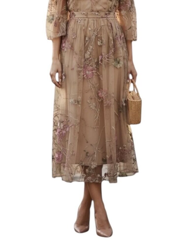 Sheer Floral Embroidered Midi Dress