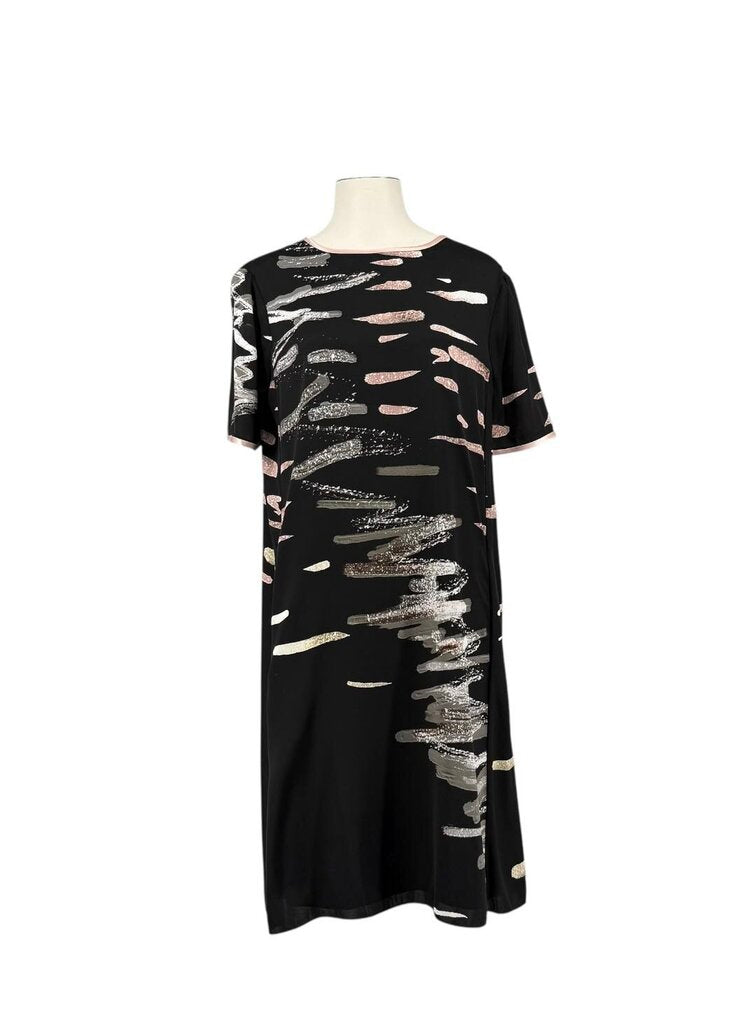 Mi Jong Lee Silk Tie Neck Brushstroke Mini Dress