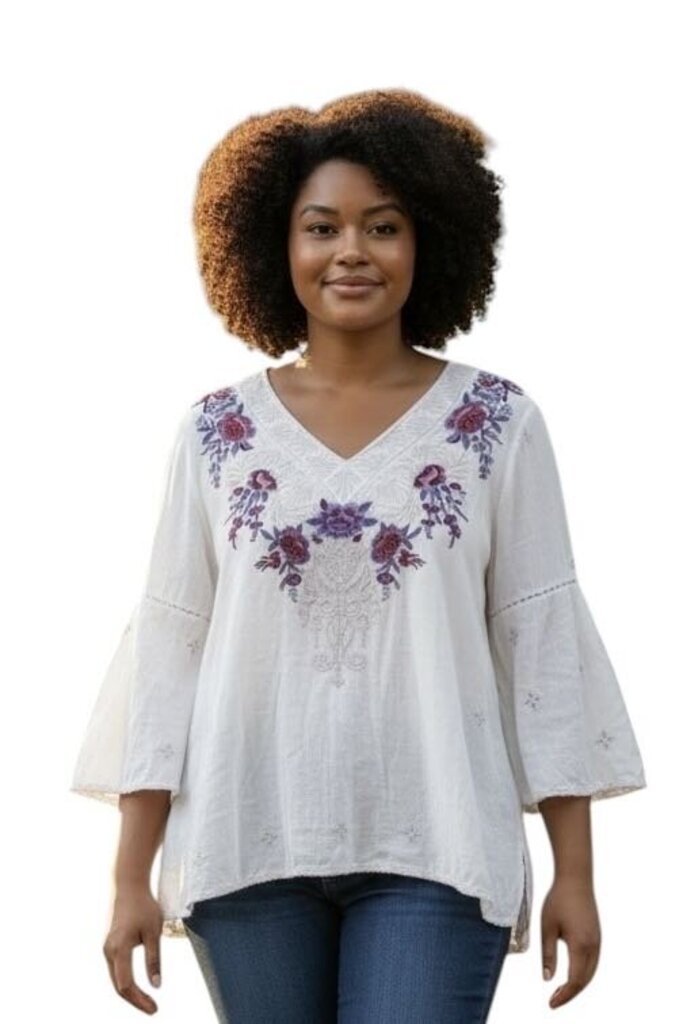 Embroidered Floral Tunic Top