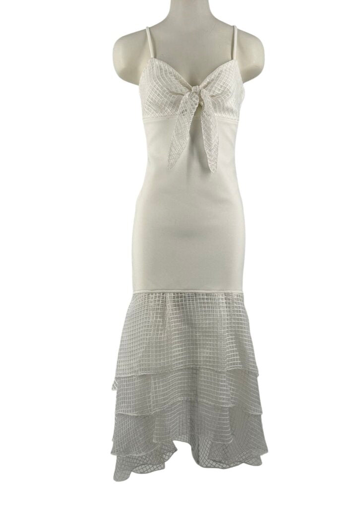 Tie Front Tiered Mesh Midi Dress