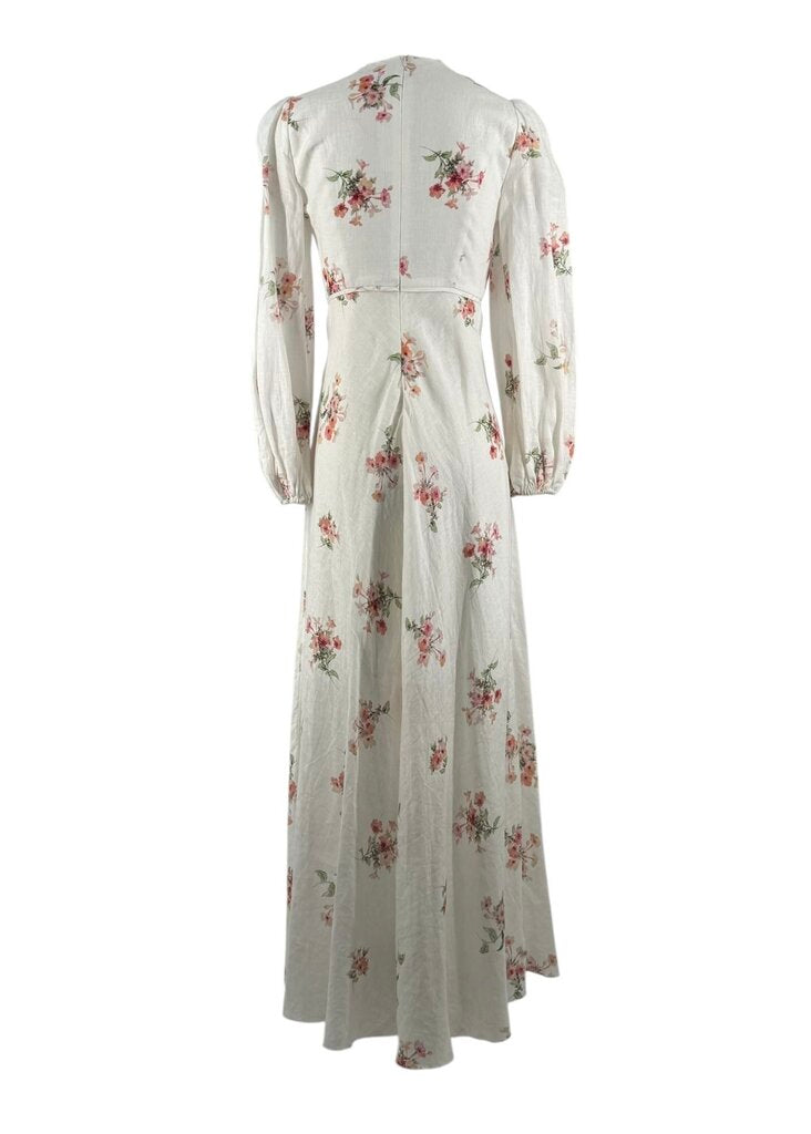 Zimmerman Linen Floral Print Long Sleeve Maxi Dress