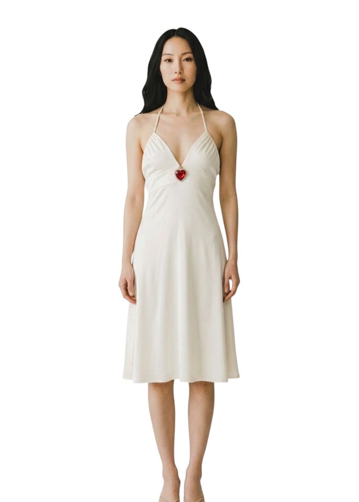 Beaded Heart Halter Neck Mini Dress