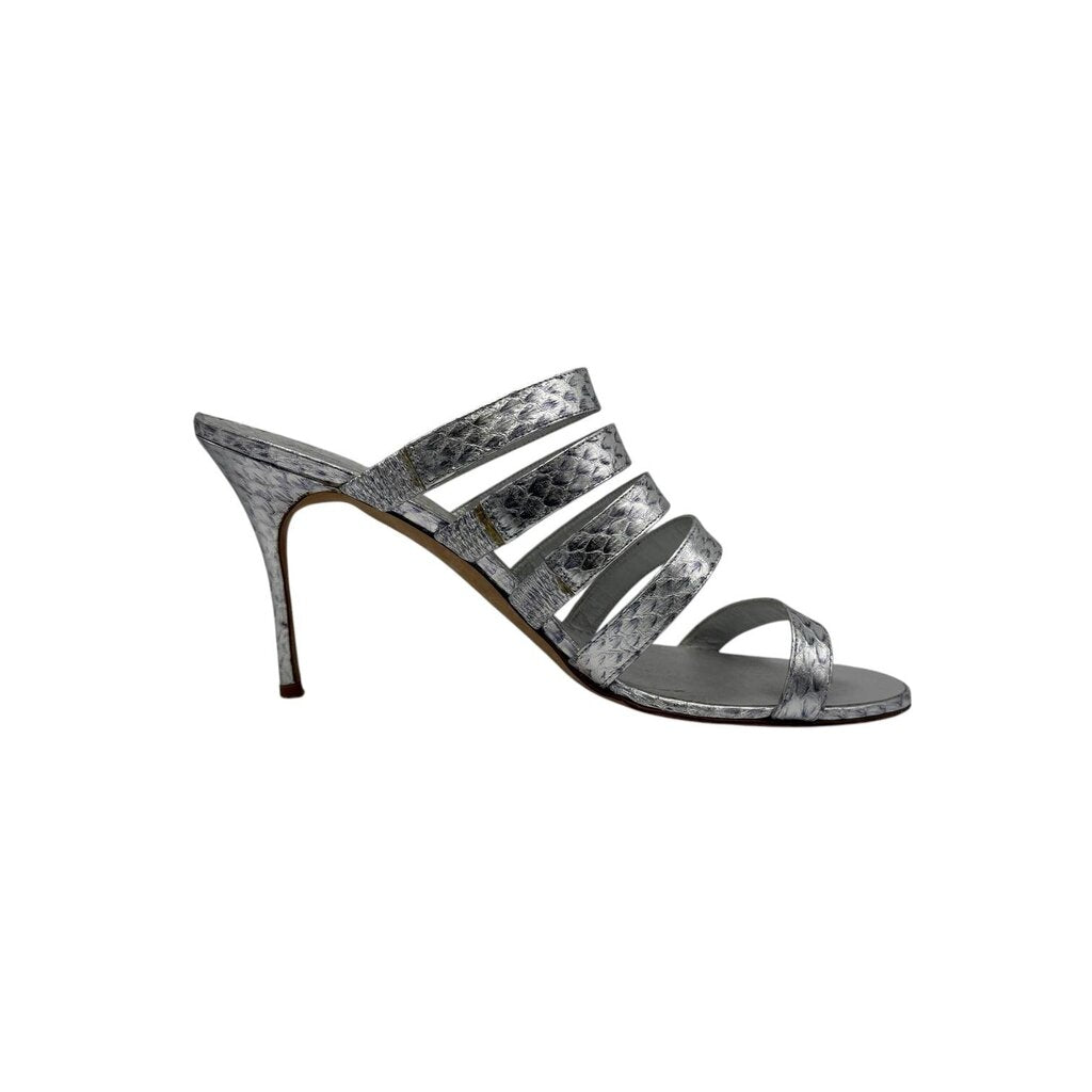 Metallic Snakeskin Strappy Heels
