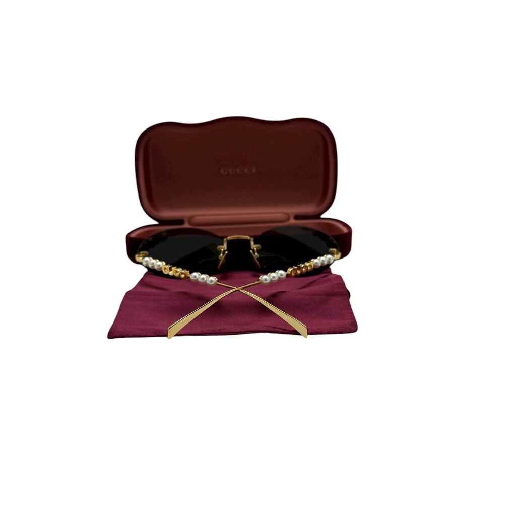 Gucci Faux Pearl & Logo Earpiece Oval Sunglasses
