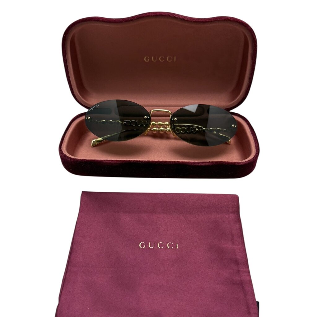 Gucci Faux Pearl & Logo Earpiece Oval Sunglasses