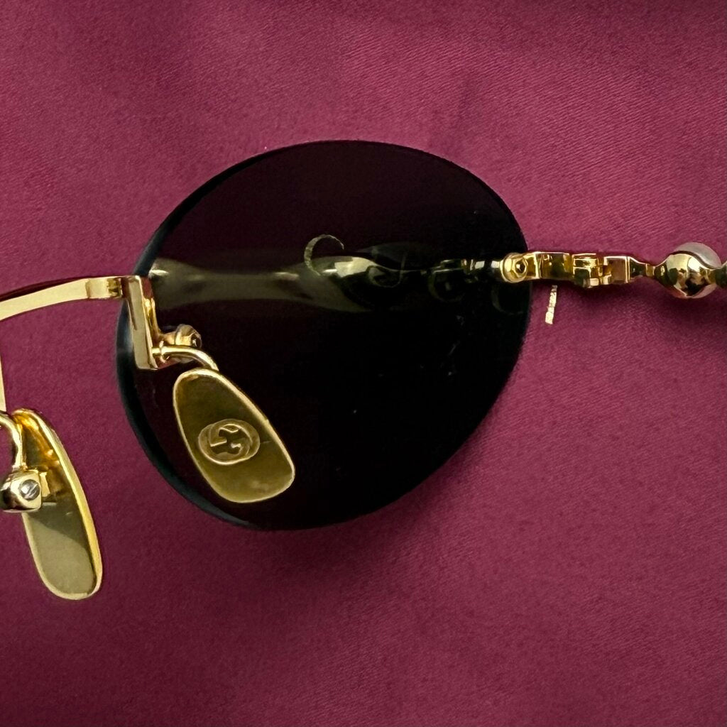 Gucci Faux Pearl & Logo Earpiece Oval Sunglasses