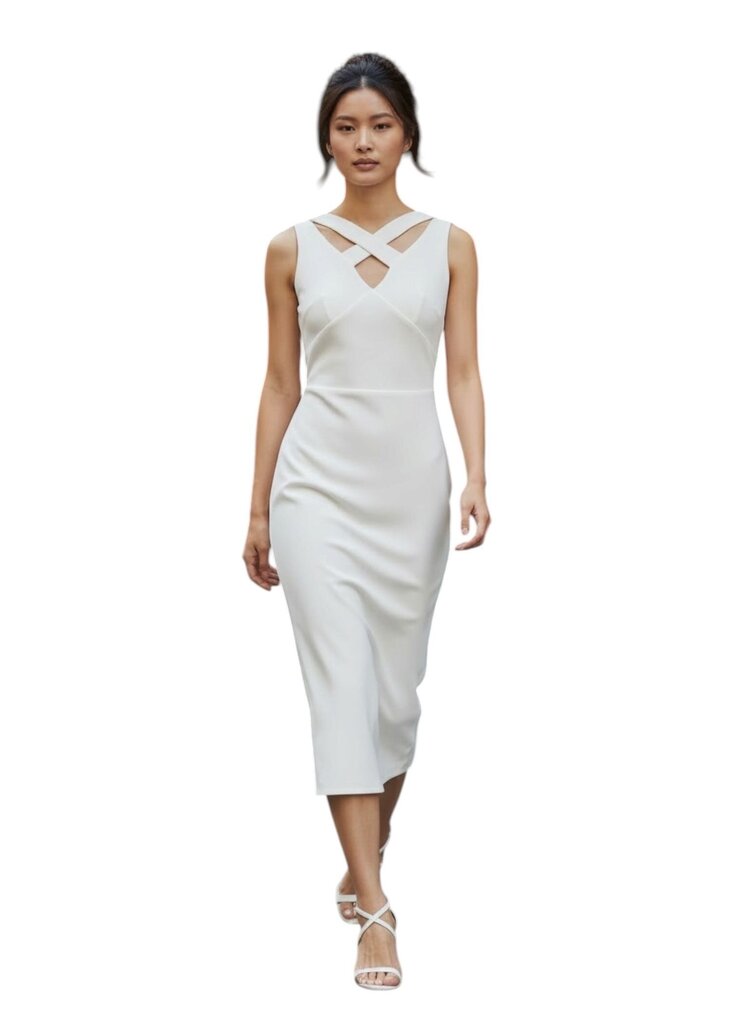 Chiara Boni Shallow Vneck Sleeveless Empire Sheath Midi Dress