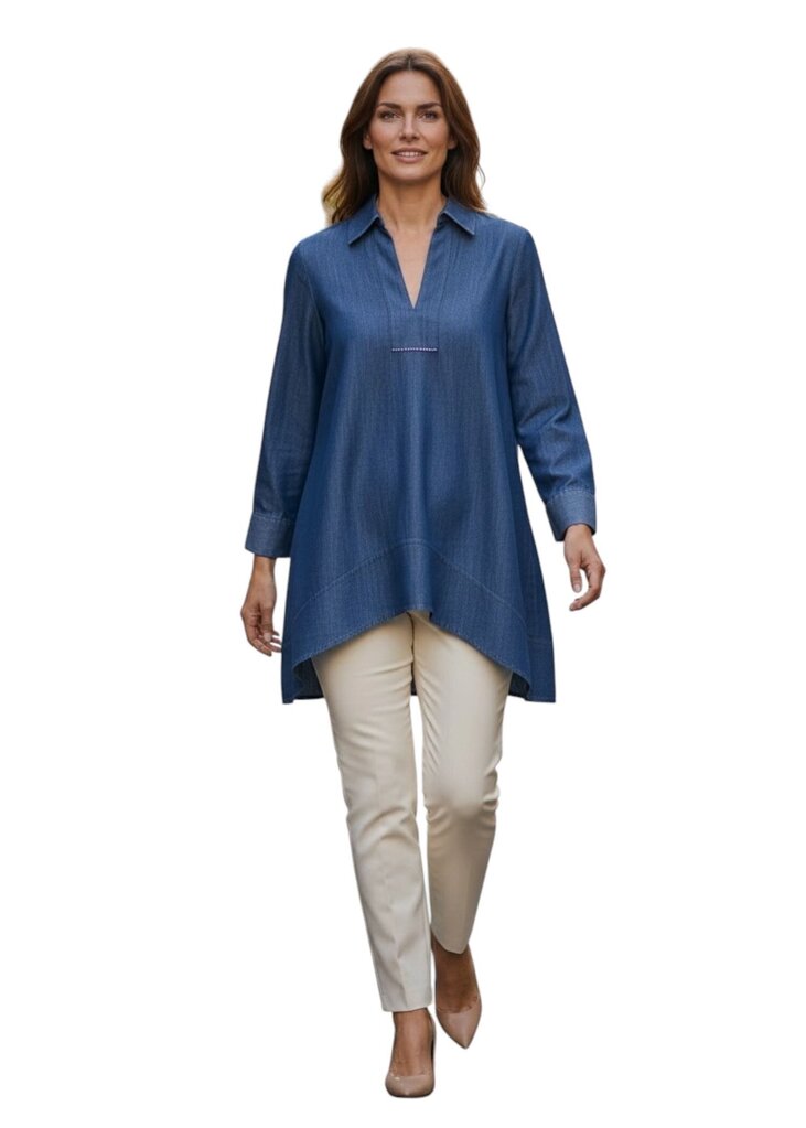 Denim Embellished Placket Collar Tunic