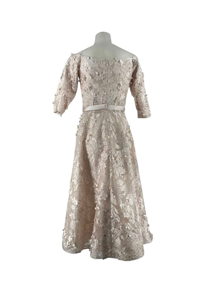 Belted Fleurette Off Shoulder Midi Dress