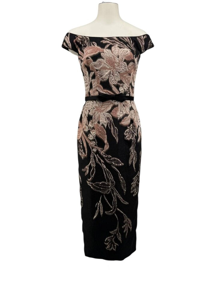 Floral Jacquard Off Shoulder Dress