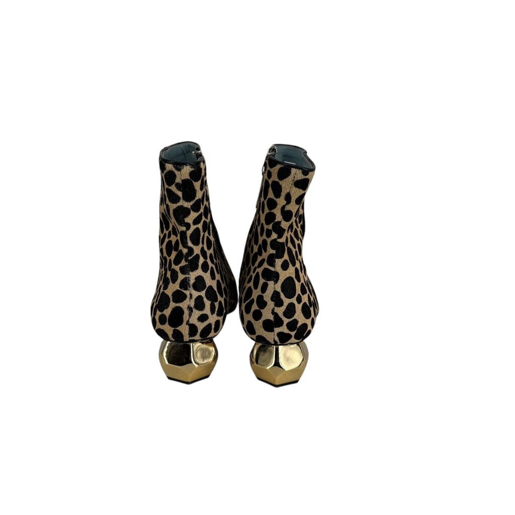 Frances Valentine Marnie Haircalf Bootie with Side Zipper and Gold Dimensional Heel