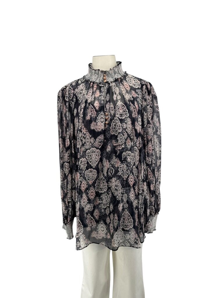 Smocked Neck Filigree Top