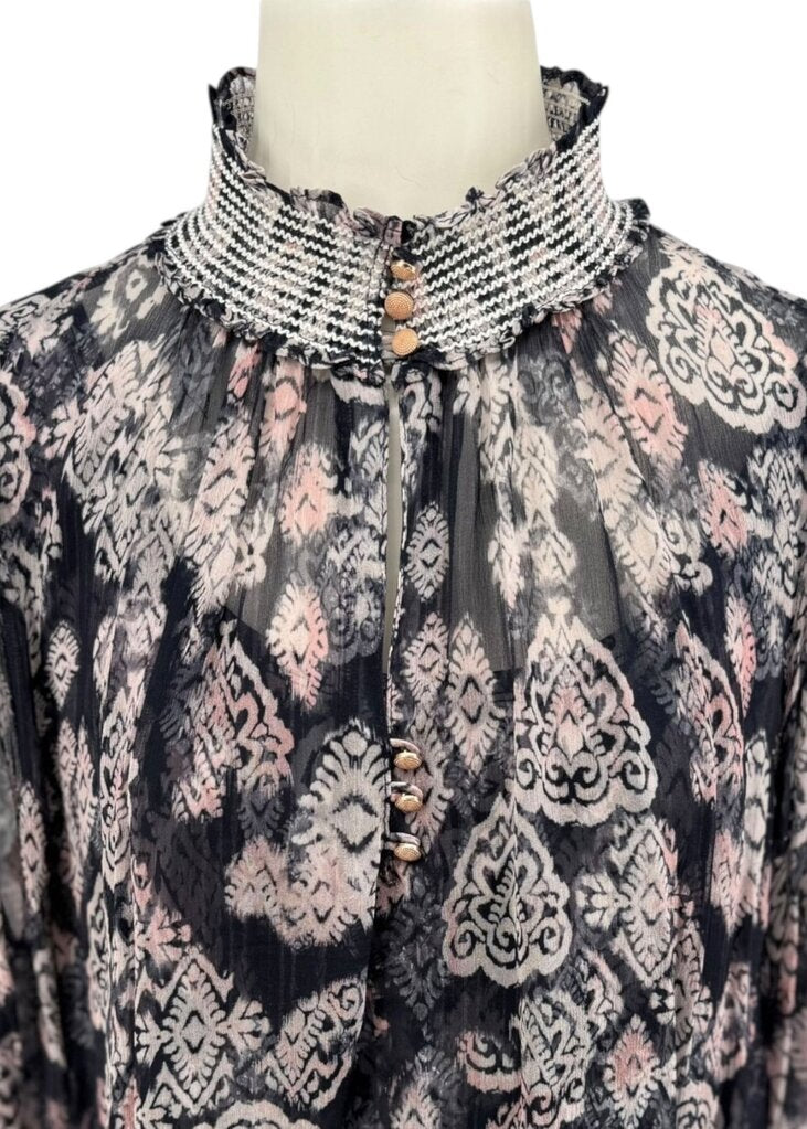 Smocked Neck Filigree Top