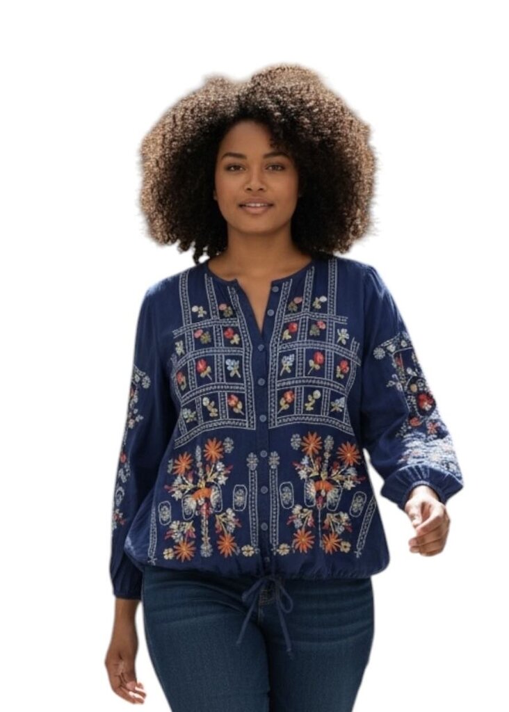 Box of Flowers Embroidered Button Up Blouse