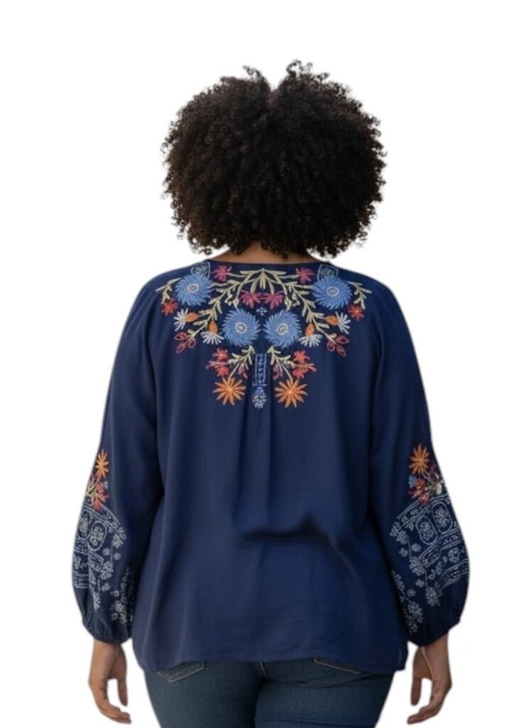 Box of Flowers Embroidered Button Up Blouse