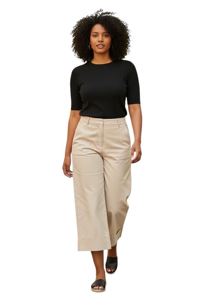 Wide Leg Cuffed Trousers