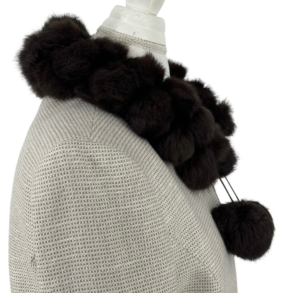 Rabbit Fur Scarf with Pom Poms