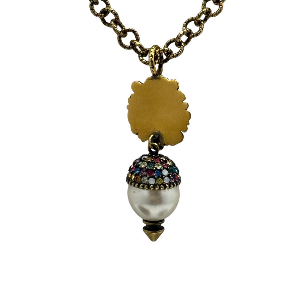 Gucci Faux Pearl & Crystal Lion Head Pendant Necklace