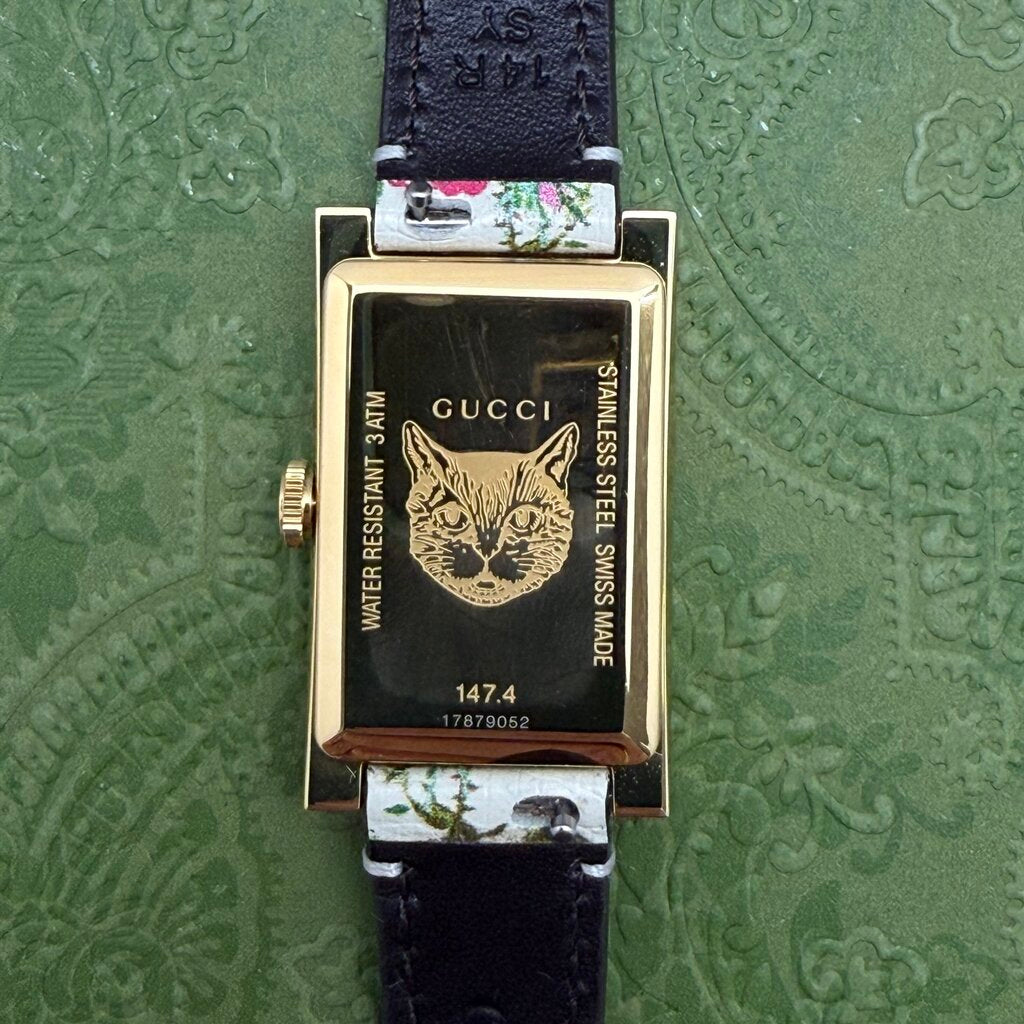 Gucci Women's G-Frame Floral Mother of Pearl Dial White Leather Strap Flower Motif Watch