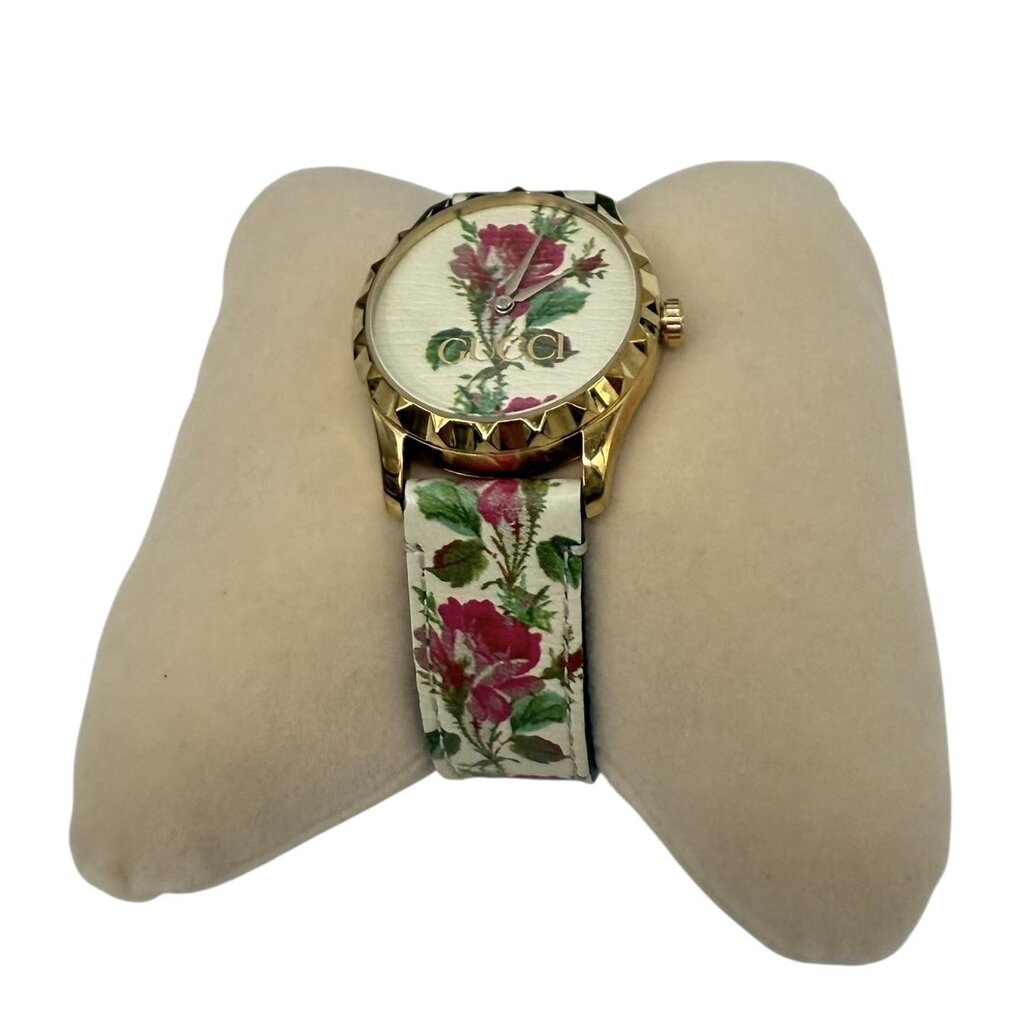 Gucci Ladies G-Timeless Flower Dial Gp Leather Watch