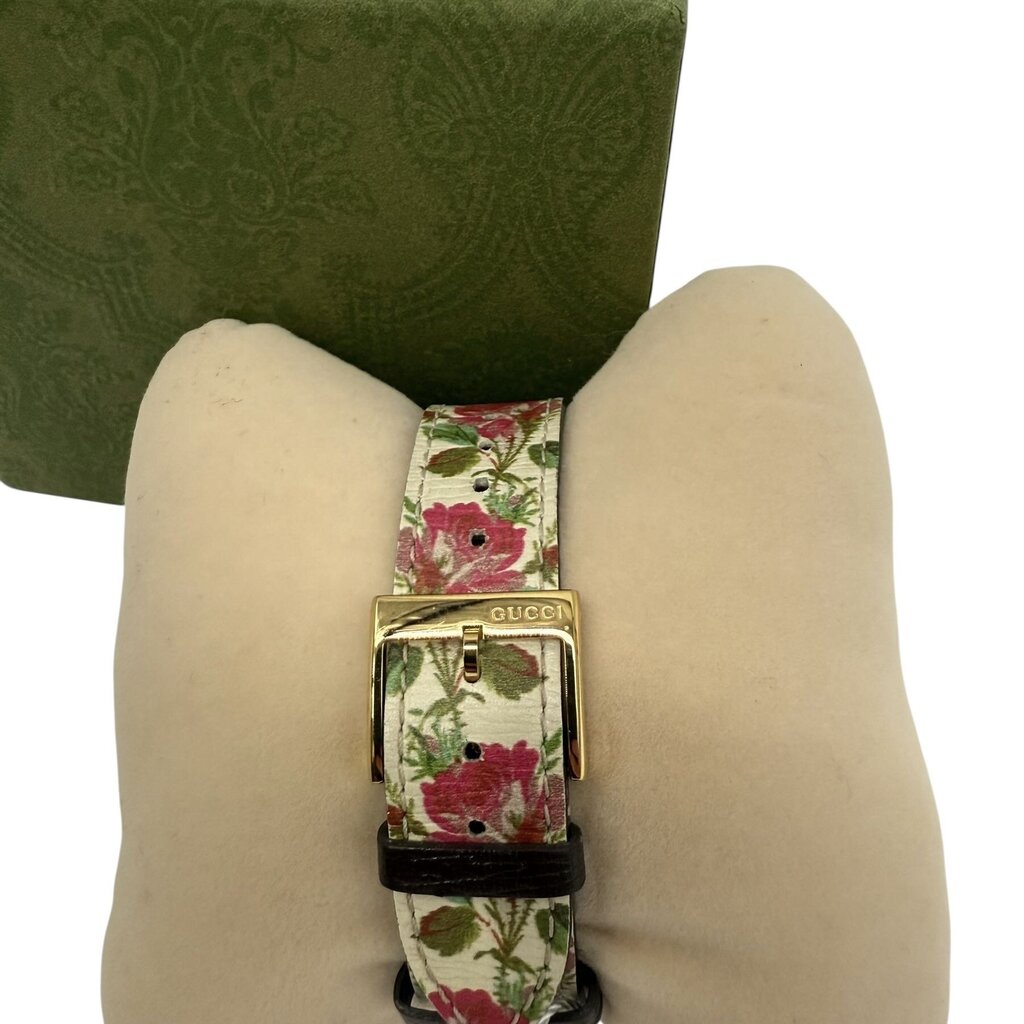 Gucci Ladies G-Timeless Flower Dial Gp Leather Watch