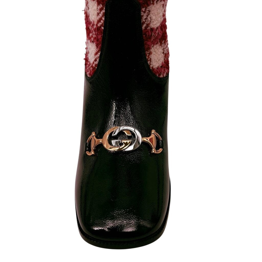 Gucci Zumi Check Knee High Ladies Boots with Interlocking Gucci Supreme Logo