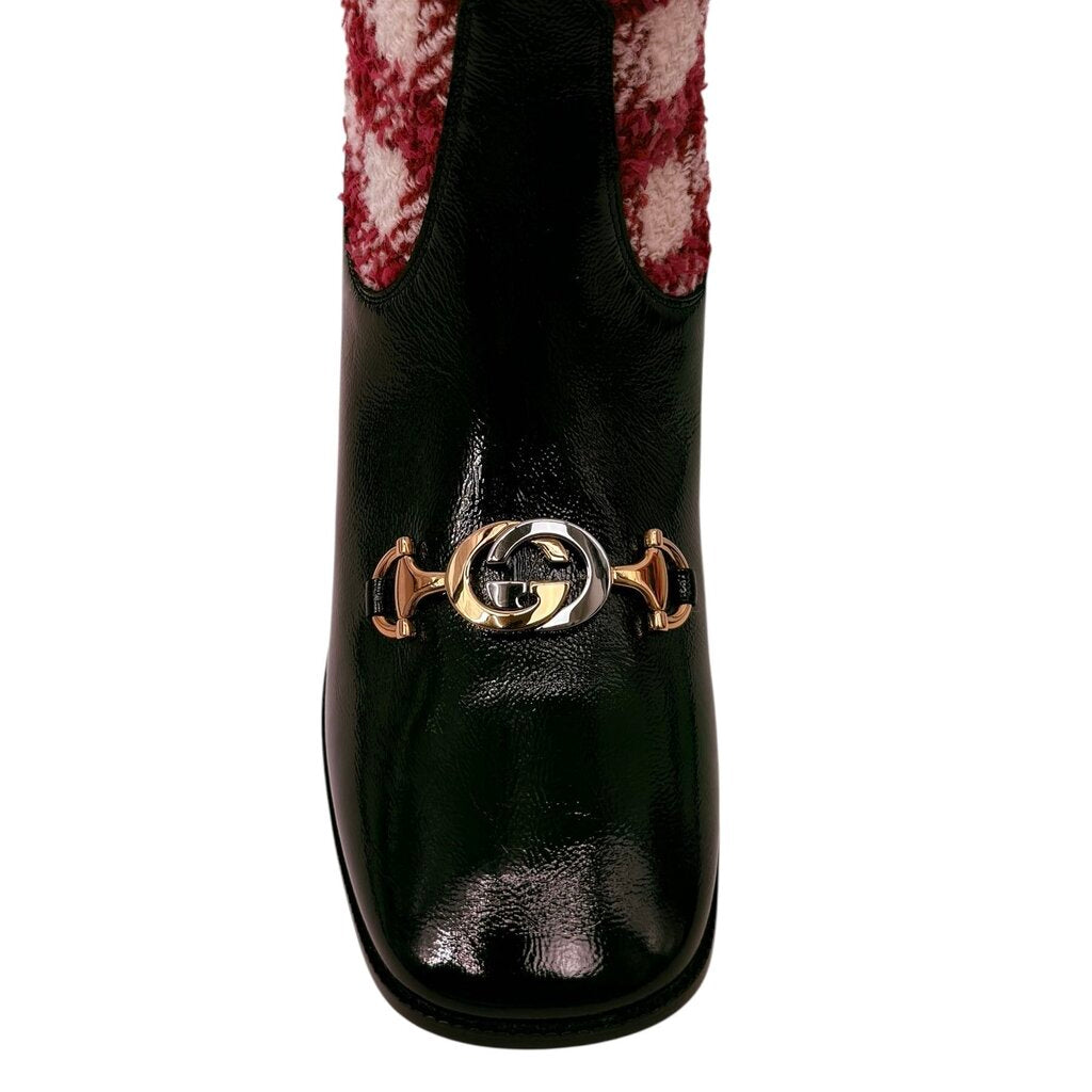 Gucci Zumi Check Knee High Ladies Boots with Interlocking Gucci Supreme Logo