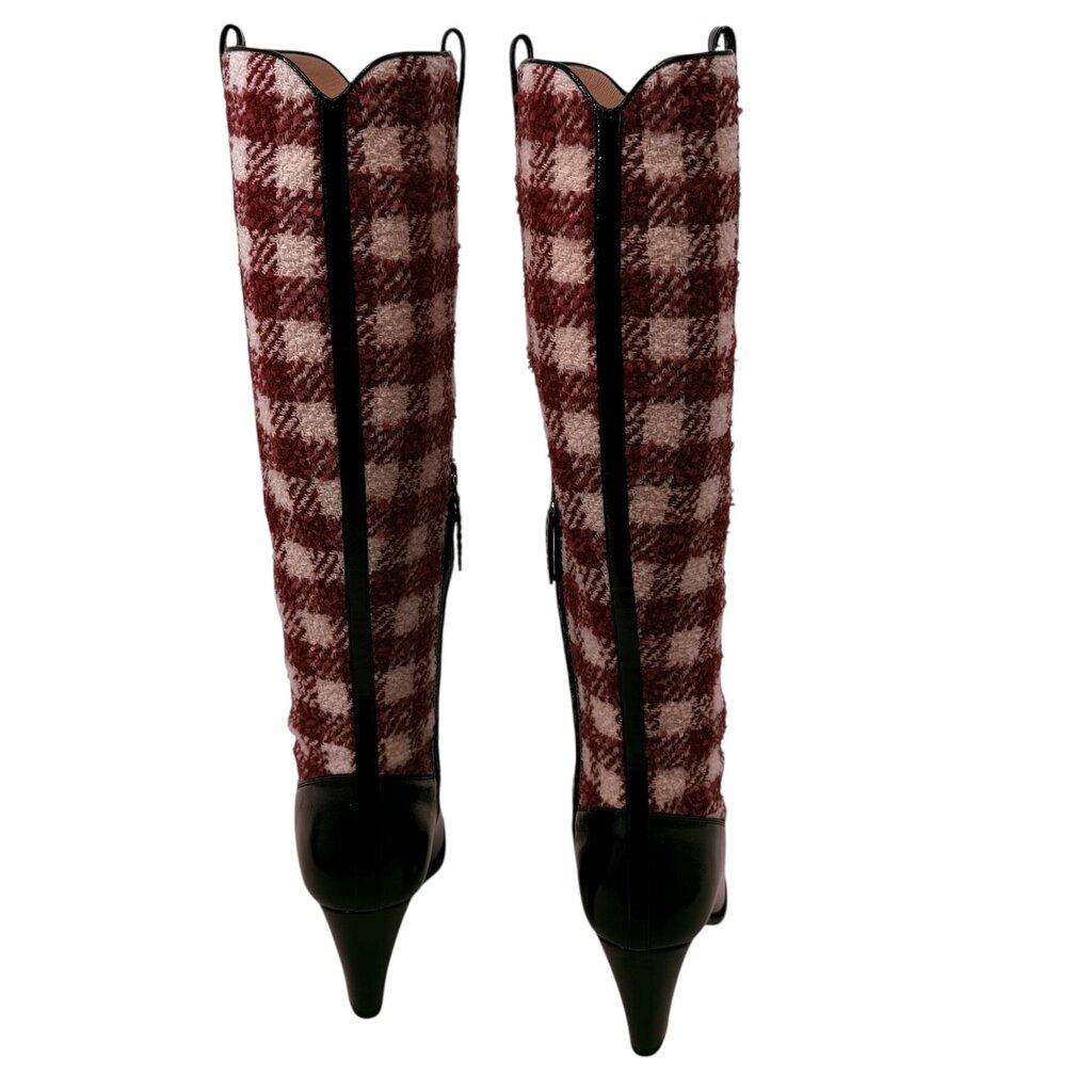 Zumi Check Knee High Boots with Interlocking Gucci Supreme Logo Bit