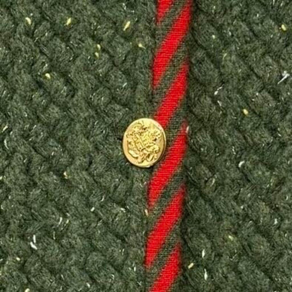 Gucci Cable Knit Skirt Womens in Green with Gold Crested Buttons and Red Candy Cane Striped Trim