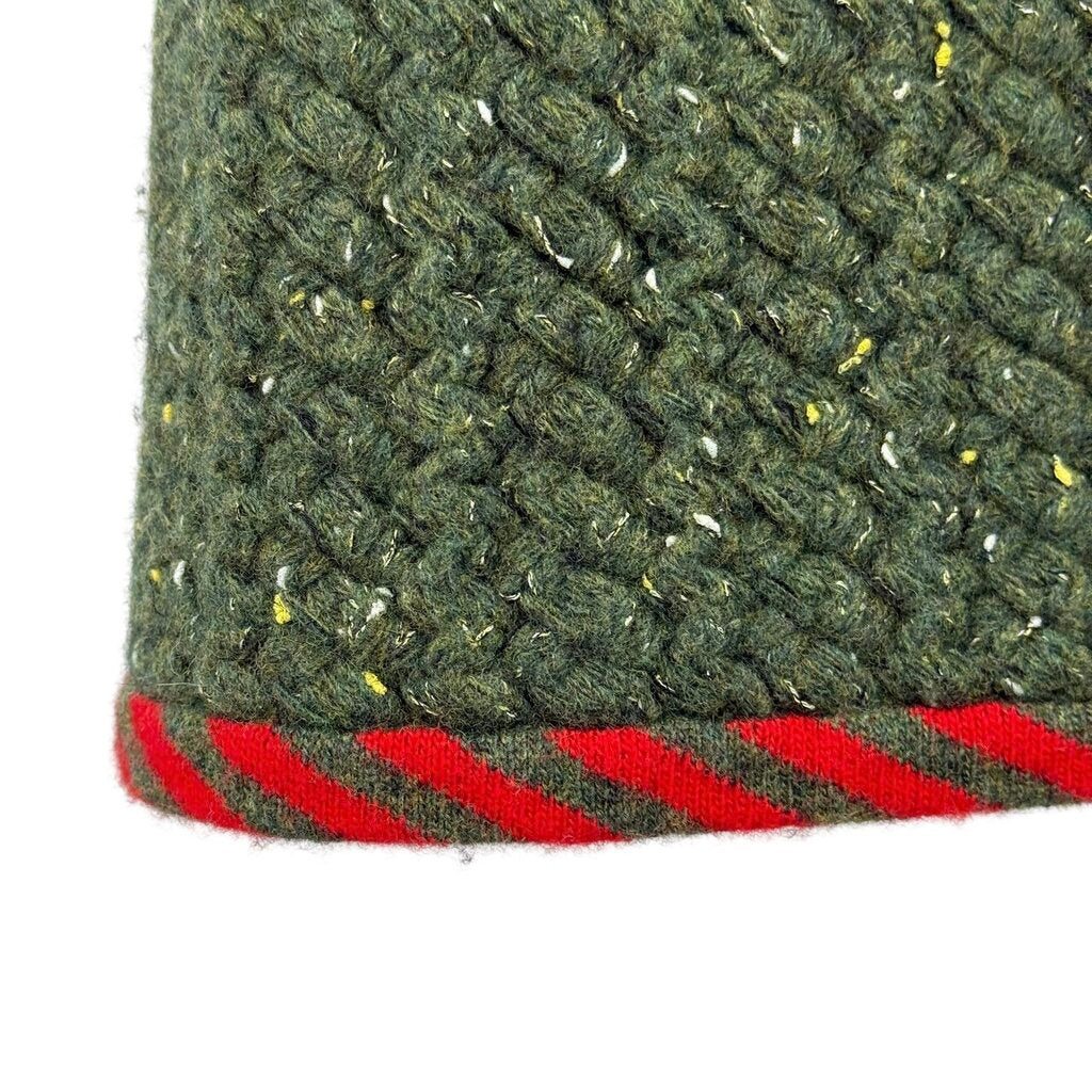 Gucci Cable Knit Skirt Womens in Green with Gold Crested Buttons and Red Candy Cane Striped Trim