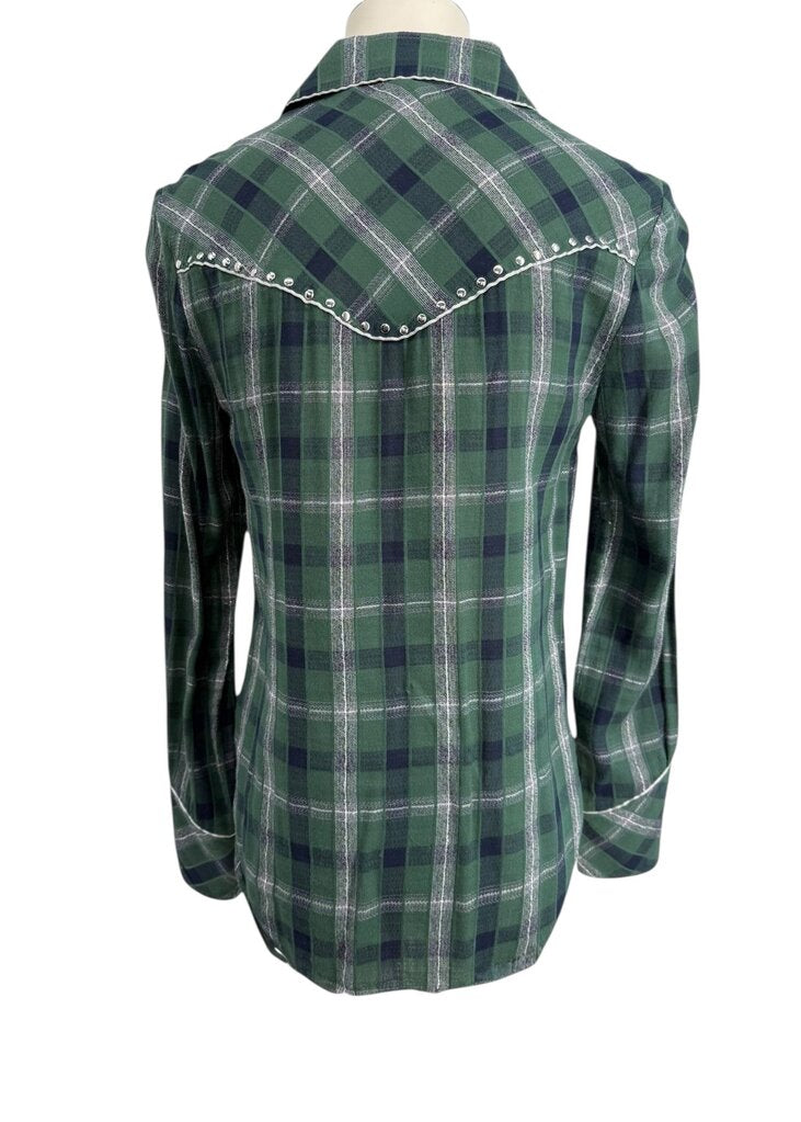 Veronica Beard Womans Plaid Full Snap Button Shirt