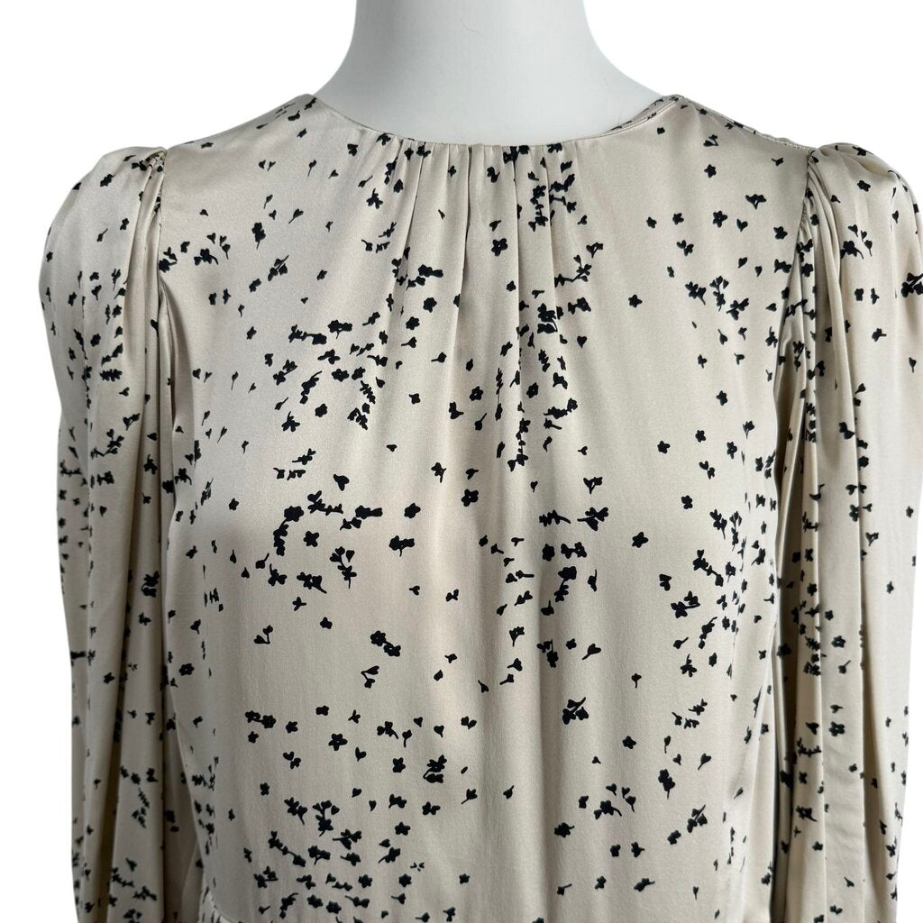 Rebecca Taylor Knee Length Scattered Fleur Champagne & Black Dress
