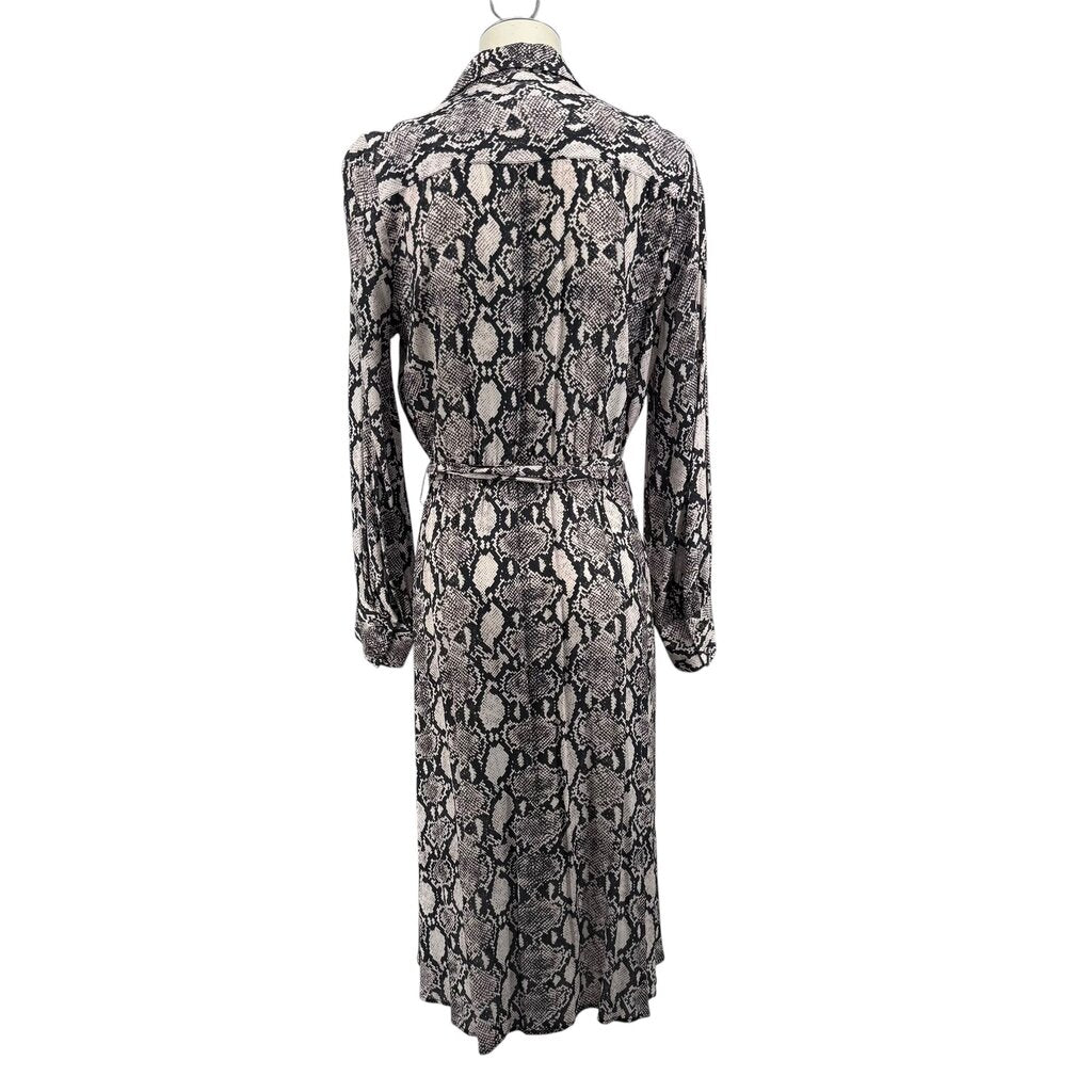 Tyler Boe Womens Snake Skin Print Button Front Belted Long Sleeve Dress