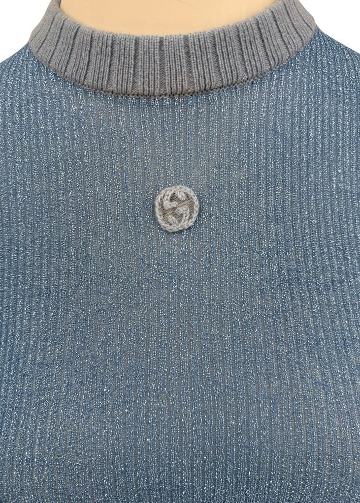 Blue Fine Long Sleeve Glam Knit Top Gucci